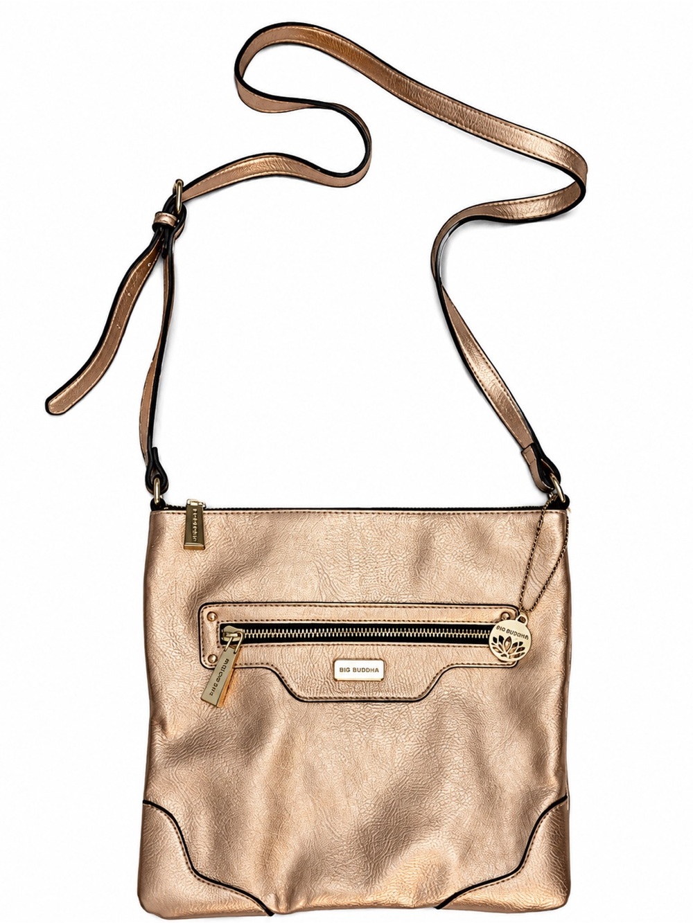 Big Buddha Rose Gold Metallic Crossbody Bag Adjustable Strap Boho Chic